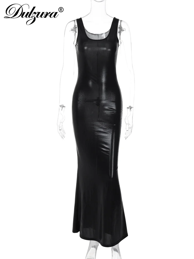 

Dulzura Solid Sleeveless Maxi Dress Sexy Streetwear Evening Party Pu 2023 Women'S Outfits Clothing Wholesale Drop Shipping