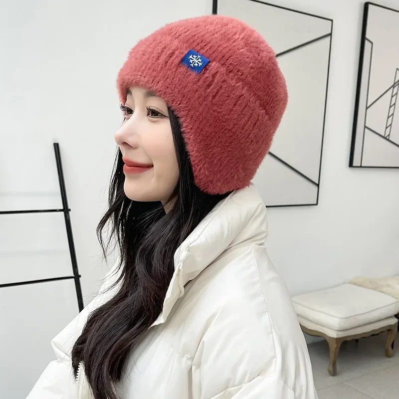 Warm Knitted Hats Windproof Thickened Plush Fleece Earflap Hat Winter Thermal Women Outdoor Sports  Ski Snow Earmuff Cap