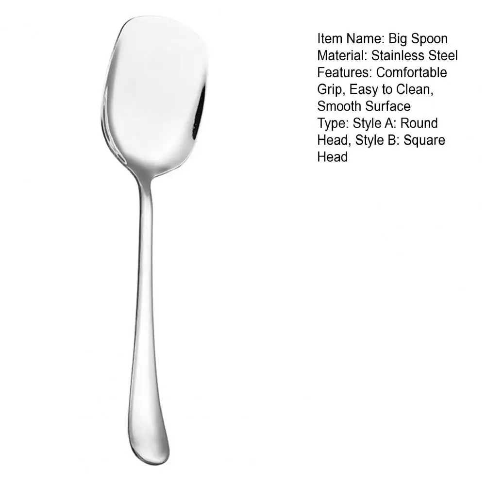 1 Pc Round/Square Stainless Spoon Steel Long Handle Ladling Buffet Dinner Large Size Serving Spoon Flatware Kitchen Accessories serving spoon dining spoon