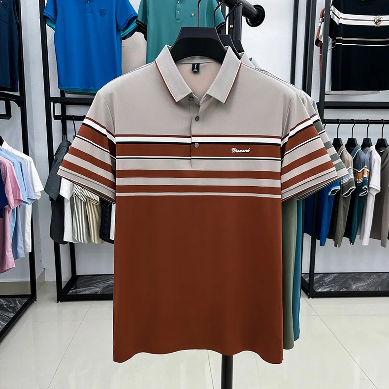 Advanced letter decal men short sleeve T-shirt light luxury brand fashion striped color blocked summer breathable new polo shirt 13 Sc55a0da1ae0b4d19b26a851ac83a4154C