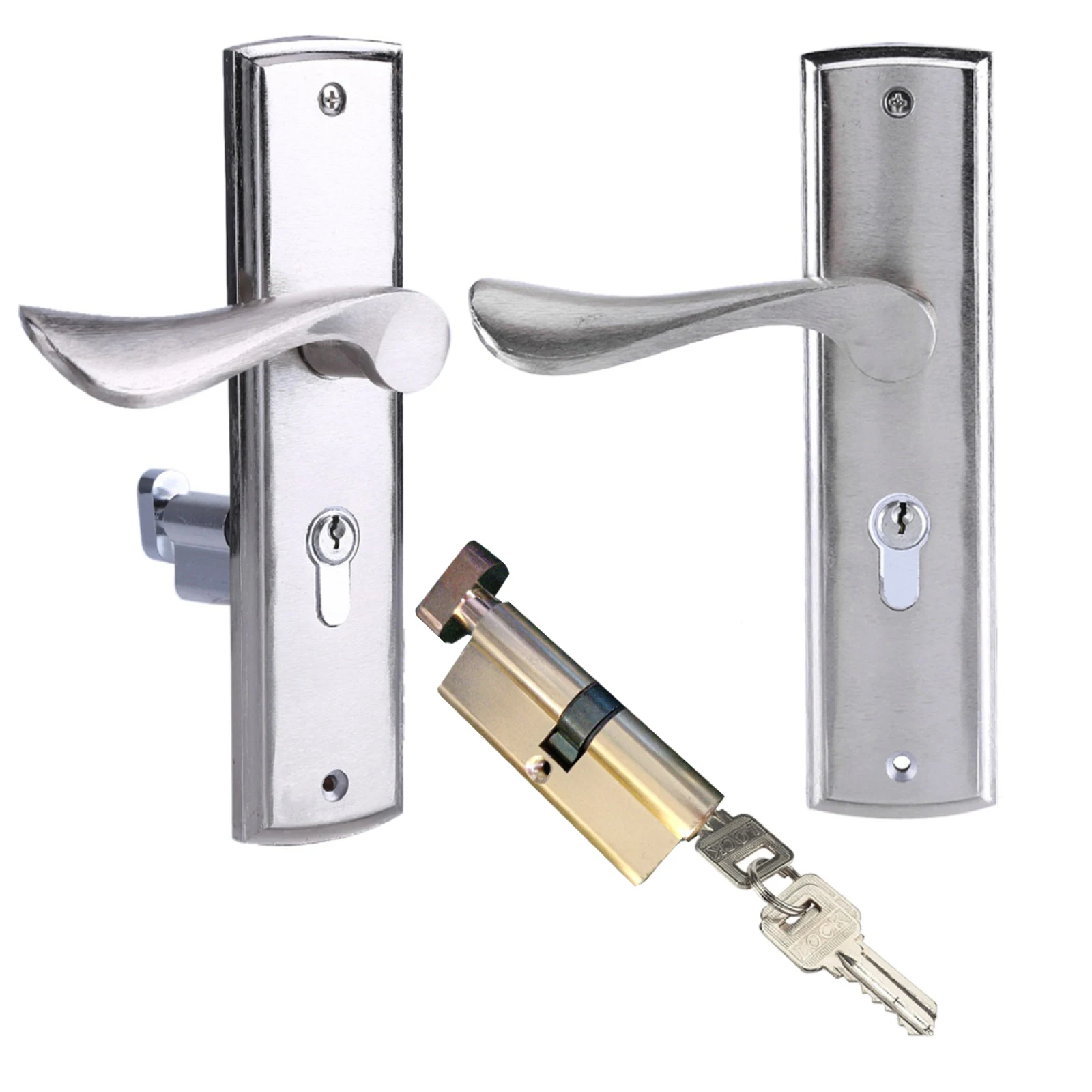 

1 Set Silver Door Handle Lock Cylinder Front Back Lever Latch Home Security W/ Keys Solid Square Tongue Interior Door Lock