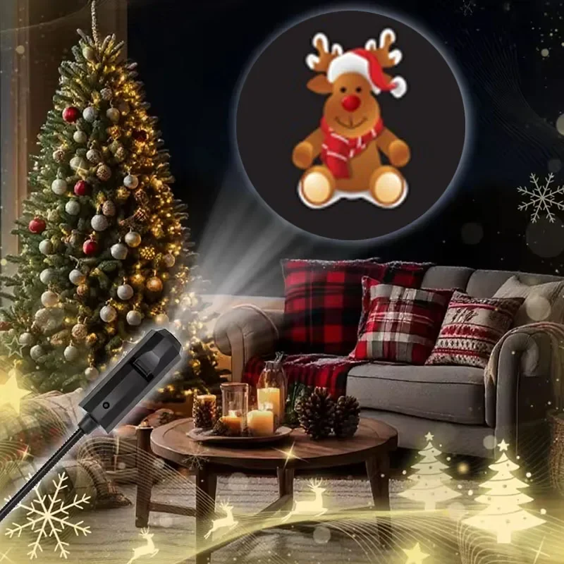 USB Christmas Projector Lights Bedroom Atmosphere Projection Decor 360° Rotating Night Light Creative Gift Holiday Ceiling Decor