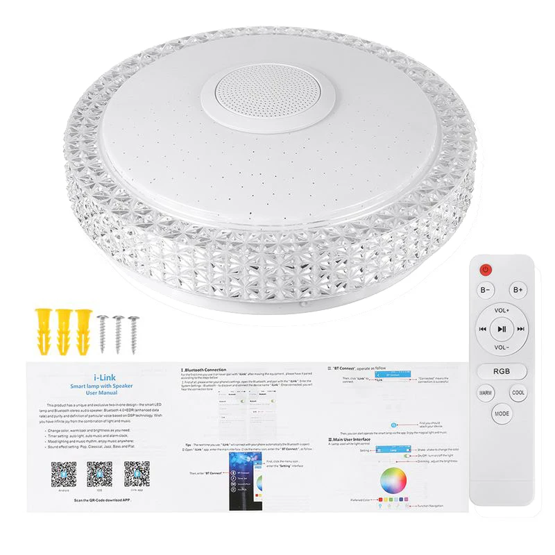 300W LED 천장 조명 RGB 조명 APP 블루투스 음악 램프 홈 침실 원격 제어
