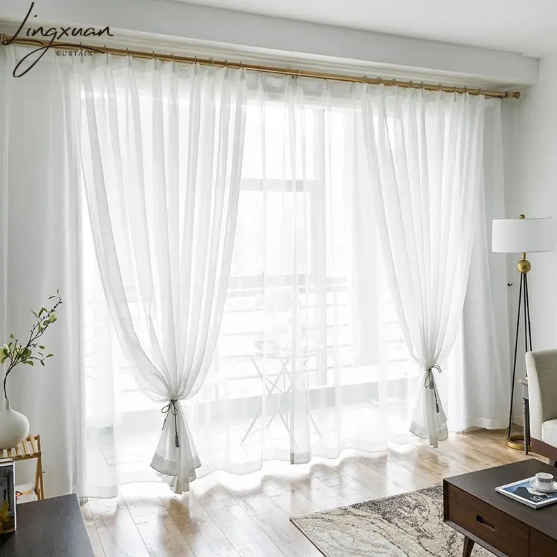 Modern White Tulle Window Curtains For Living Room Linen Short Curtain For Kitchen Bedroom Sheer Voile Drapes Blind gazebo Decor