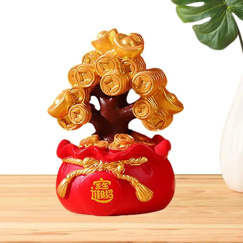 

Fortune Tree Lucky Bag Figurine Craftsmanship Exquisite Creative Smooth Resin Gold Money Tree For Luck And Wealth Decoration
