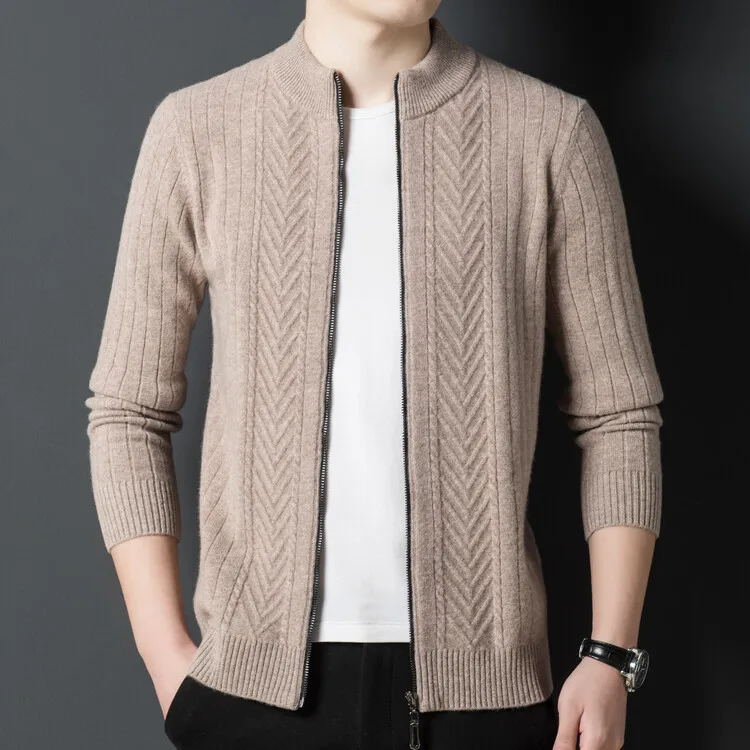 

Autumn winter cashmere sweater men's autumn winter zipper crew neck sweater cardigan coat men's thickened wool sweater