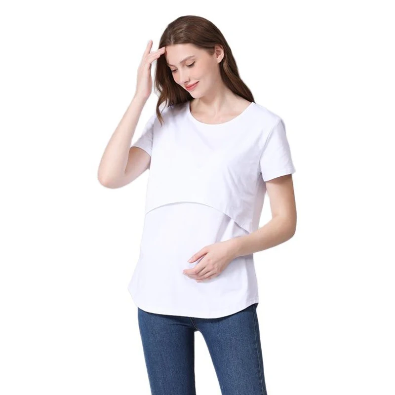 Emotion Moms Summer Maternity T-Shirt Big Size Short Sleeve Stretch Cotton Tops Breastfeeding Loose Clothes For Maternity Women 2
