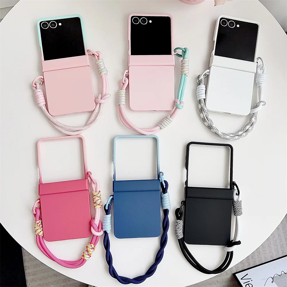 Farbverlauf Candy Farbe Halterung Handgelenk Strap Telefon Fall Für Samsung Galaxy Z Flip 7 FE 6 5 4 3, Scharnier schutz Matte Hard Cover – Detail 13