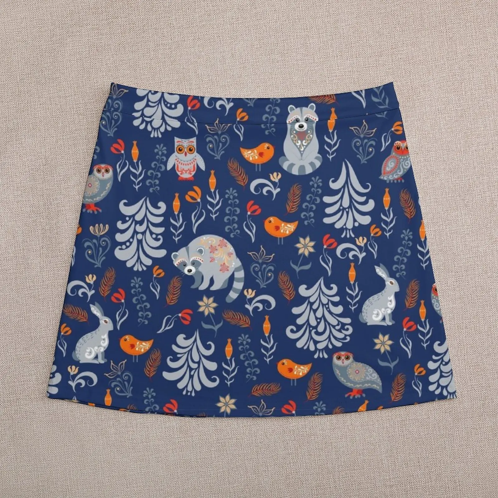 Fairy forest with animals and birds. Raccoons, owls, bunnies and little chick. Mini Skirt Women's summer skirt Woman clothing