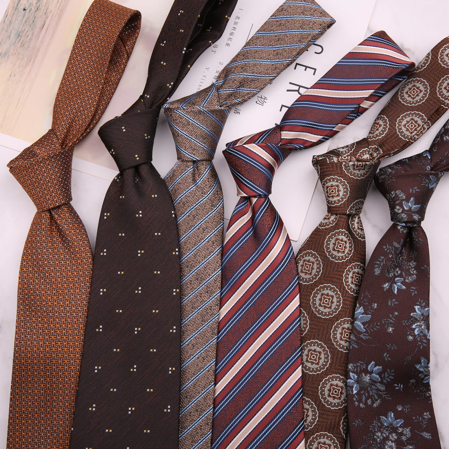 Linbaiway Men\'s Formal Suit Ties Male Business Brown Groom Polyester Striped Hand-made Neckties for Wedding Party Neck Tie