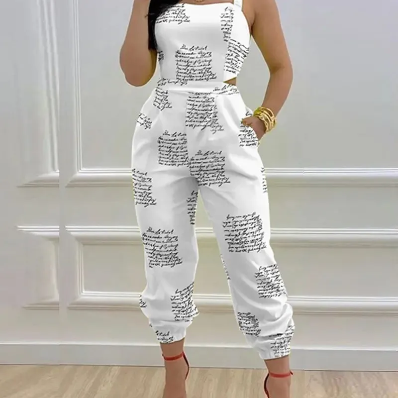 Spring/Summer 2023 Fashion Strap Print Jumpsuit Feminino Open Back Lace Up Jumpsuit Mono Elegante Mujer Woman Rompers Bodysuit