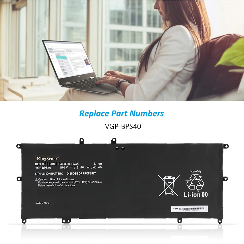 Kingsener Vgp-bps40 Bateria do Portátil para Sony Vaio Flip 14a Svf14n Svf 15a Svf15n17cxb Vgp-bps40 15v 3170mah Livre Anos de Garantia - Imagem 5