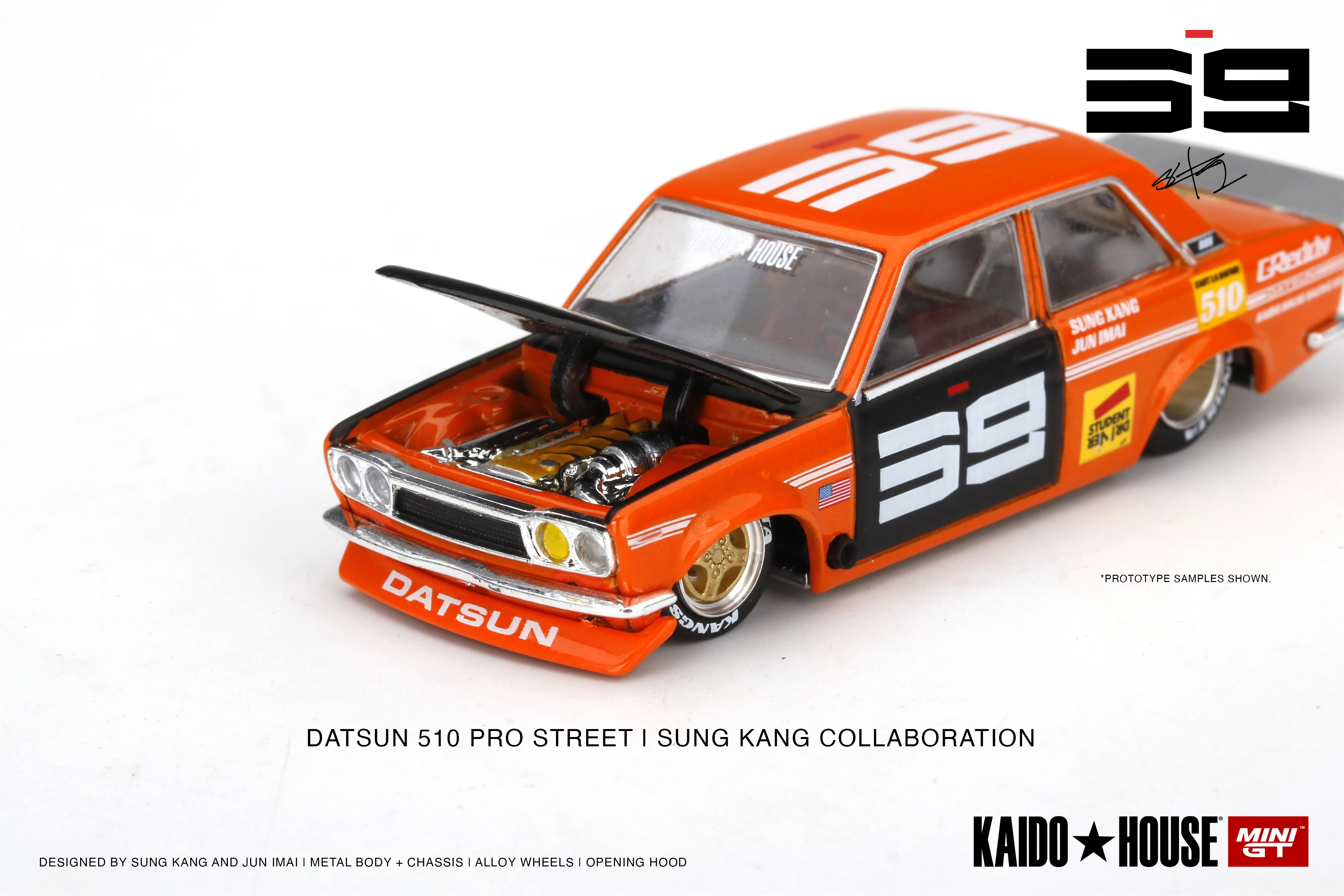Minigt Kaido House  Datsun  Pro Street SK Orange KHMG Diecast  Model Car Collection Limited Edition Hobby Toys
