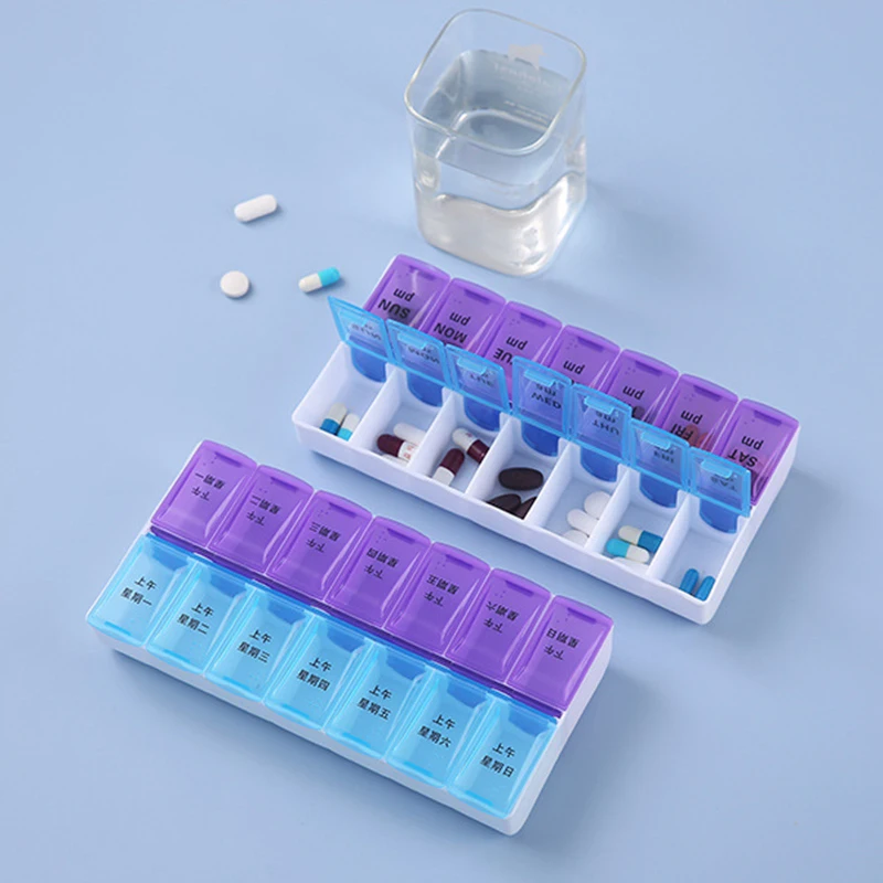 7 Days a Week Pill Organizer Morning and Night Pill Holder Storage Box Splitter Travel Medicine Organizer Portable Medicine