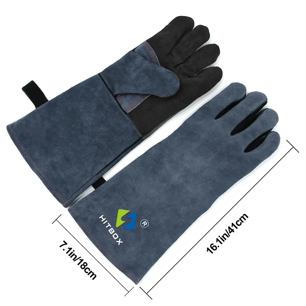 HITBOX 16inch Welding Gloves 1.3mm Thick Cowhide Leather Heat Resistant BBQ Welder Work Gloves For Kitchen Grill Heat Insulation 2