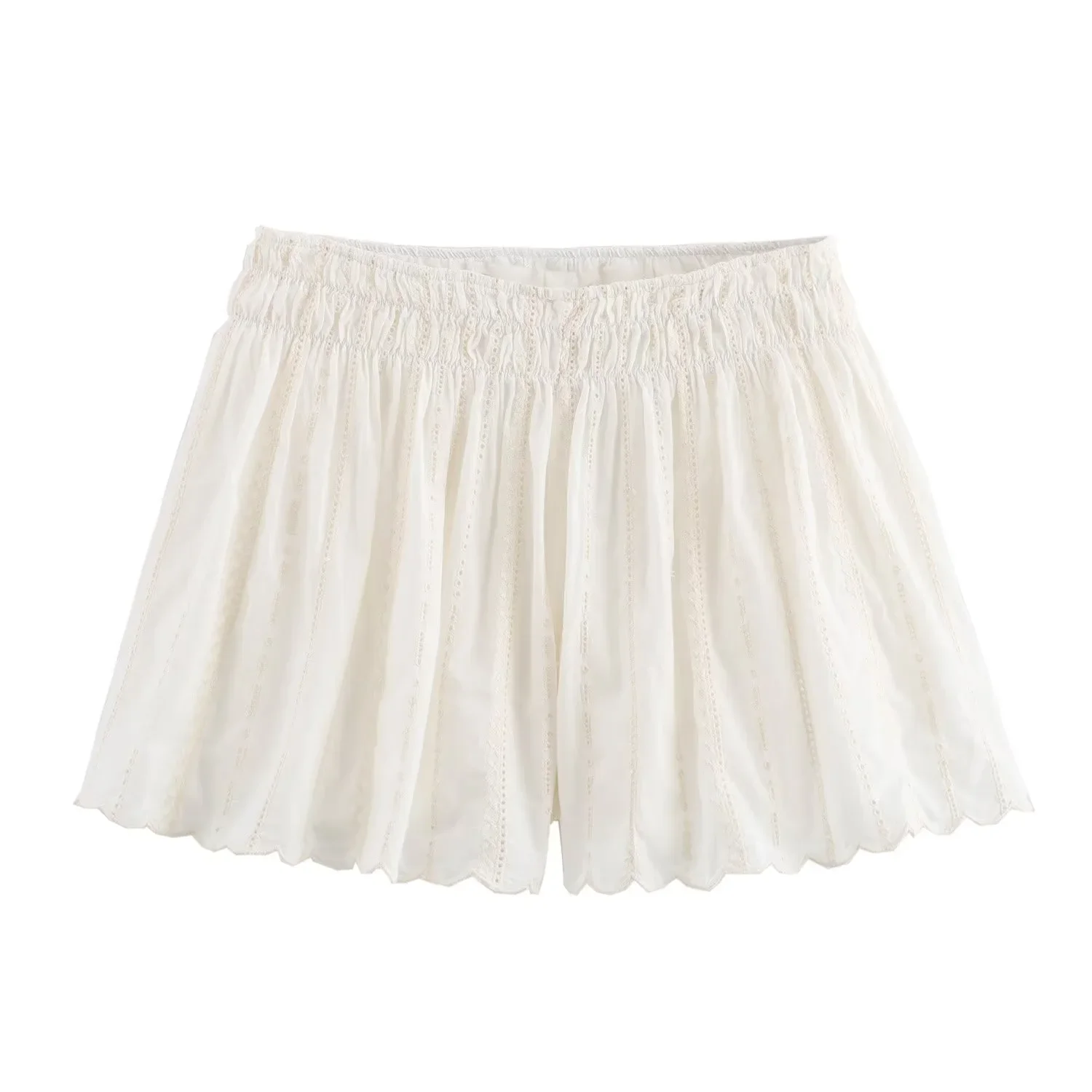 thumbnail image 1 of HH TRAF Verano Moda Femenina Diseño Plisado Cintura Elástica Pantalones Cortos Casuales Mujer Chic Bordado Agujero Decorado Mini Pantalones Cortos Mujer, 1 of 4