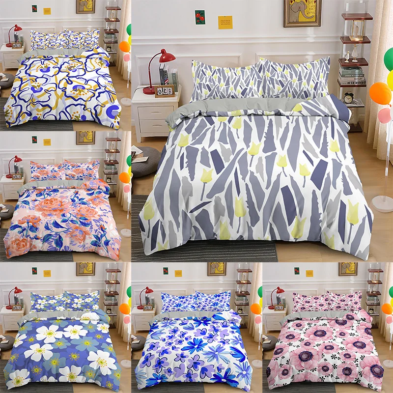 

Fashion Floral Pattern Duvet Cover Set Pillowcase Soft Bed Linen Single Twin Full Queen King Size Kids Bedding Set Home Decor