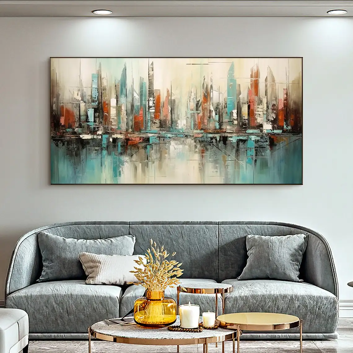 

Абстрактная картина маслом на холсте городской пейзаж, большая настенная живопись, оригинальный городской пейзаж, ручная роспись на заказ, Современная гостиная