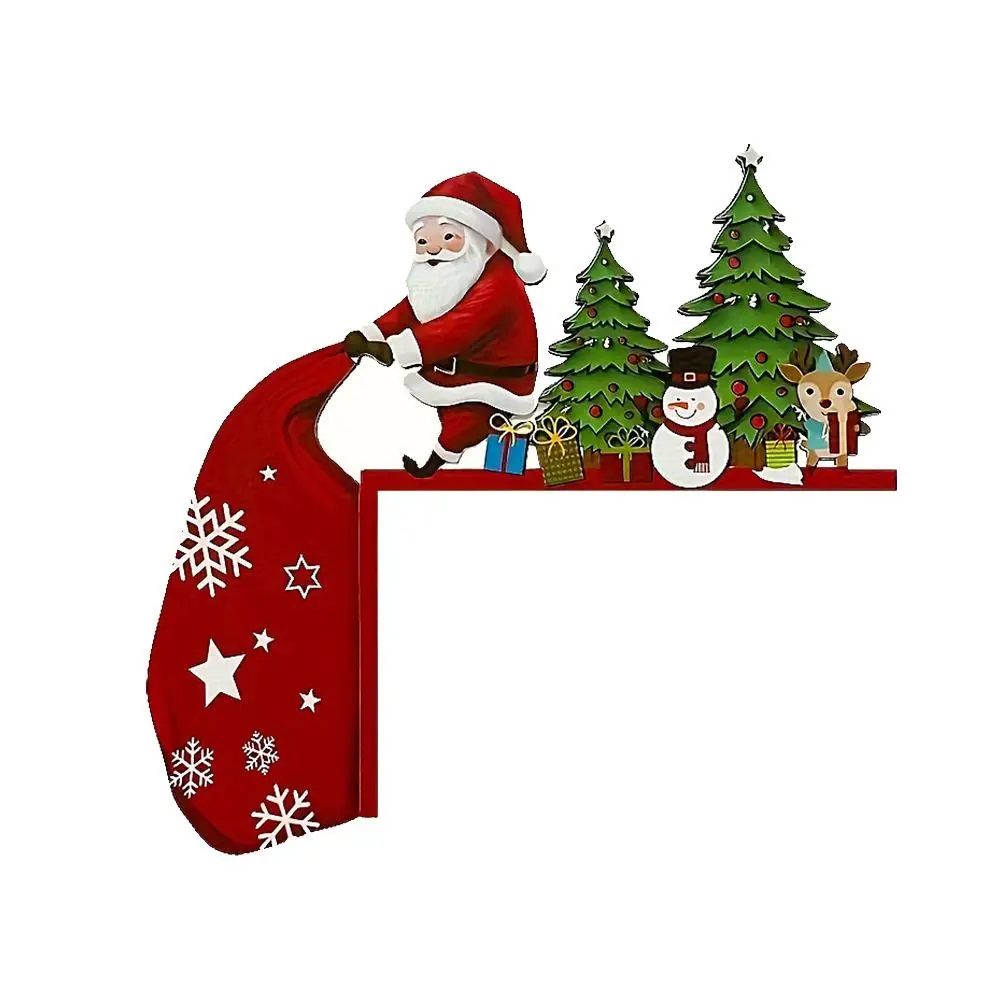 2pcs Table Corner Decoration Wooden Christmas Door Corner Frame Cartoon Modern Door Frame Pendant Santa Claus Door Sign Props