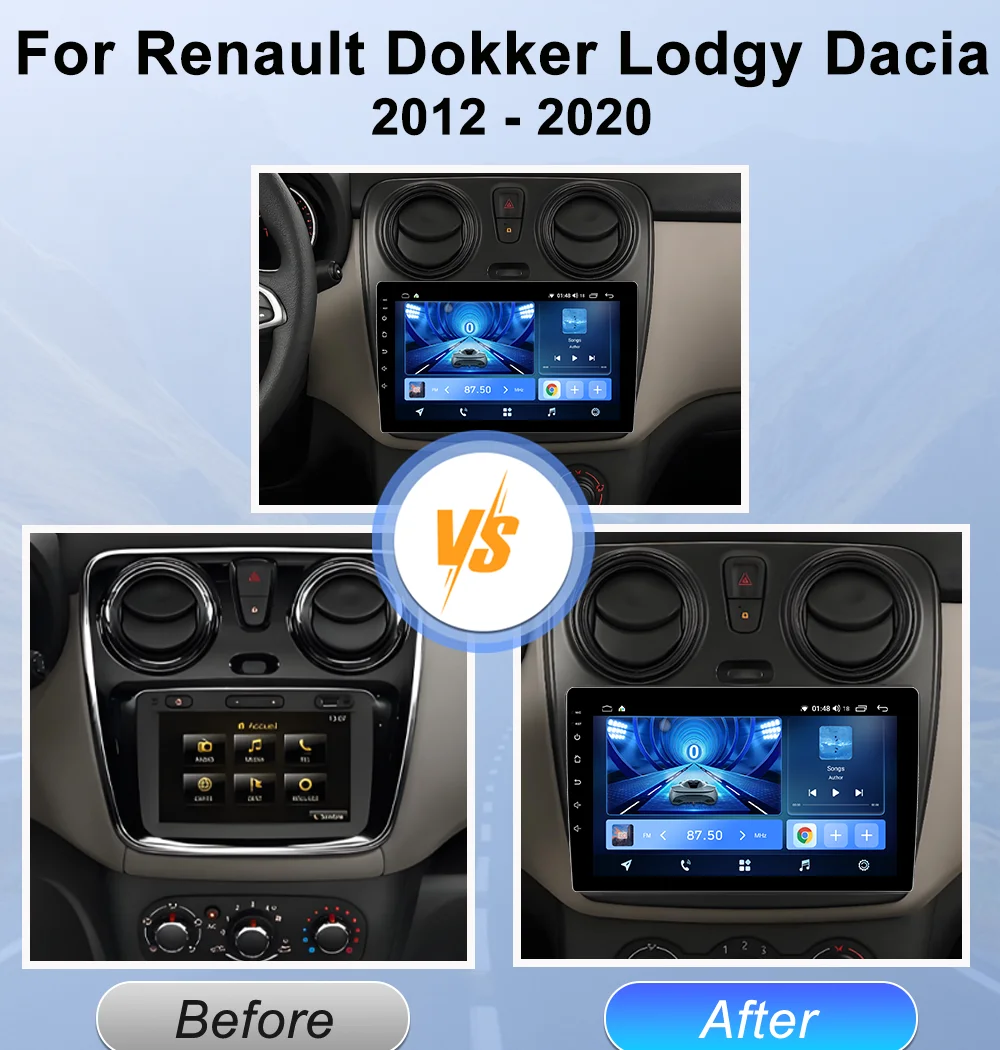 Radio para coche Android 16 para Renault Dokker Lodgy Dacia 2012-2020, reproductor Multimedia de vídeo, sin 2 din, Carplay, pantalla táctil, 8 núcleos, Wifig 2