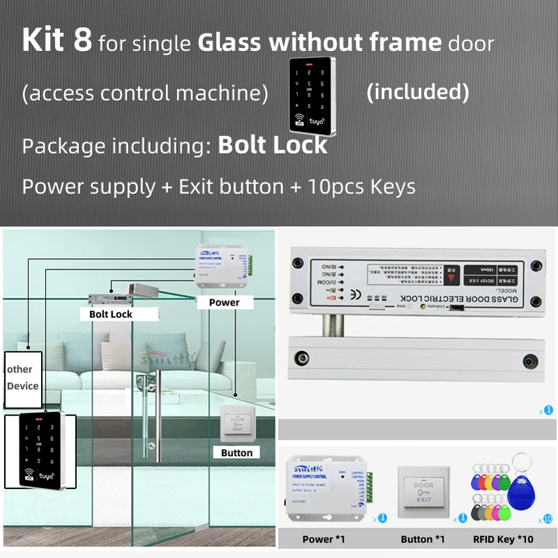 Wireless Smart Door Access Control System with Waterproof RFID Keypad and Remote Unlock Capability