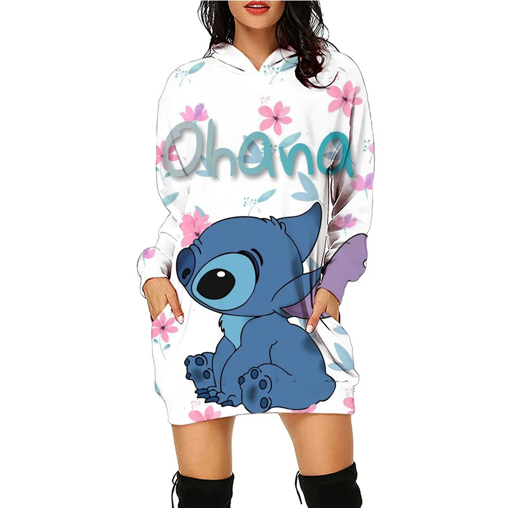 Y2k Stitch Dresses for Women 2024 Disney Woman Clothes Mini Dress With Hood Hoodie Kawaii Fashion Luxury Party Sweater Dress 3XL - Image 6