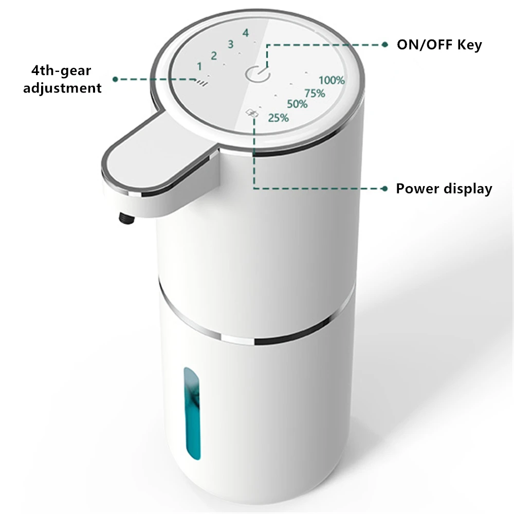 เครื่องจ่ายสบู่เหลวอัตโนมัติแบบเซ็นเซอร์อัจฉริยะ 4 ระดับปรับได้ พร้อมระบบอินฟราเรดแบบไม่สัมผัส ความจุ 380 มล. สำหรับสบู่เหลวและเจลแอลกอฮอล์ 1