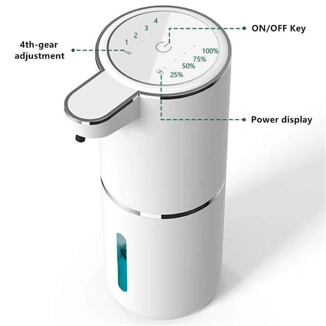 เครื่องจ่ายสบู่เหลวอัตโนมัติแบบเซ็นเซอร์อัจฉริยะ 4 ระดับปรับได้ พร้อมระบบอินฟราเรดแบบไม่สัมผัส ความจุ 380 มล. สำหรับสบู่เหลวและเจลแอลกอฮอล์ 1