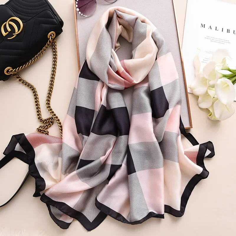 2024 Women's Spring and Autumn New Style Scarf Fashion Luxury English Wind Scarf 100% Silk Shawl Fashion Long Scarf Hijab