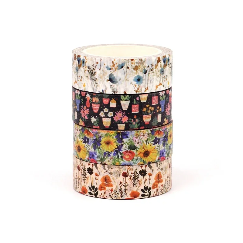 10M Decorative Cute Wild Floral Leaves Washi Tapes Set for Scrapbooking Journaling Adhesive Masking Tape Stationery 1PC