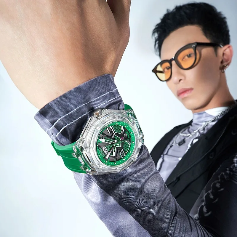 2023 New Luxury Watches Men Top Brand Mark Fairwhale Fashion Transparent Sase Sports Silicone Strap Waterproof Quartz Wristwatch