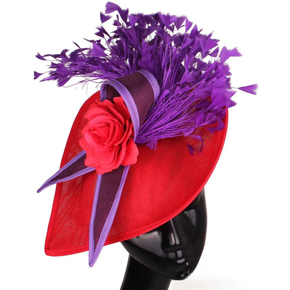 ElegantLadyFeatherFascinatorHatWomenFlowerCocktailCapWedding