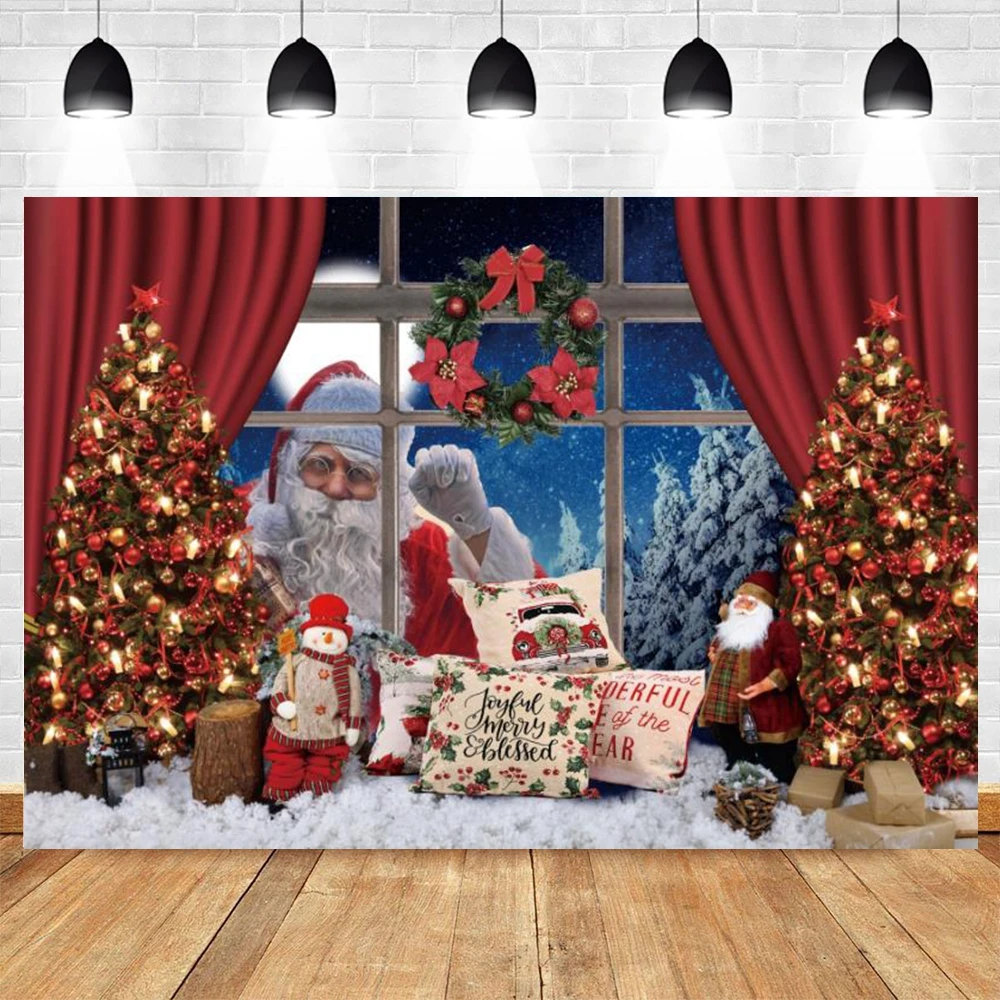 Photo Backdrop Winter Christmas Photography Background Fireplace Christmas Tree Window Snow Gift Party Baby Portrait Photography Backdrop Decor