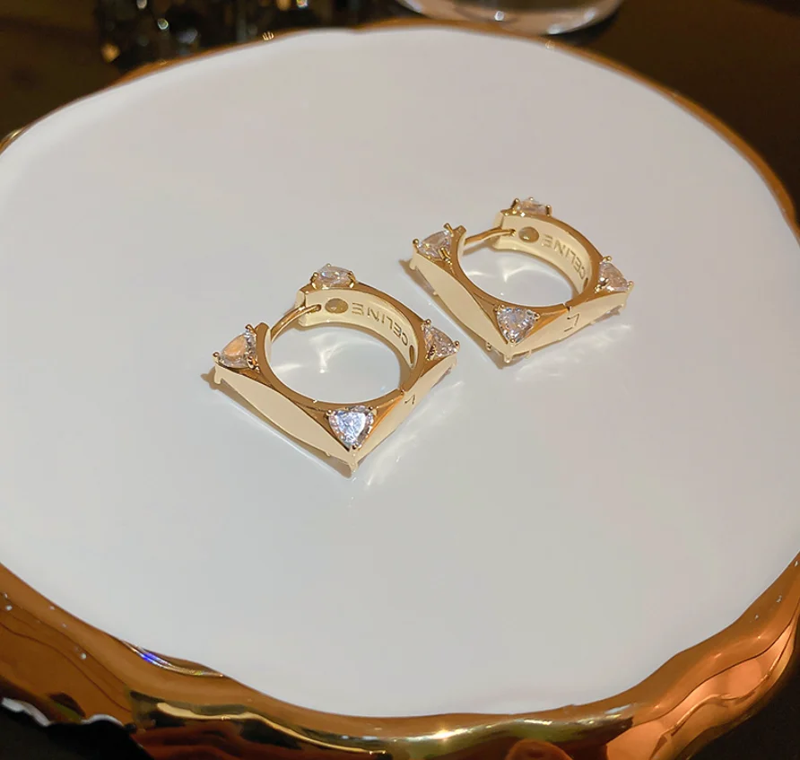 2022 new trend S925 silver needle zircon Square Letter copper metal Earrings for women Fashion Jewelry