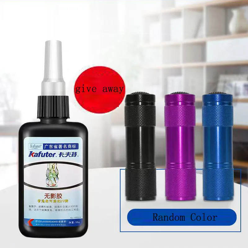 

Kafuter 50ML UV Shadowless Glue Clear Transparent Adhesive for Glass Crystal Acrylic Stickup Gluing LED Ultraviolet Flashlight