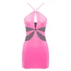 Womens Wet Look Latex Mini Dress PU Leather Lingerie Halter Bodycon Dress Latex Catsuit Hollow Out Short Dress Rave Clubwear 4