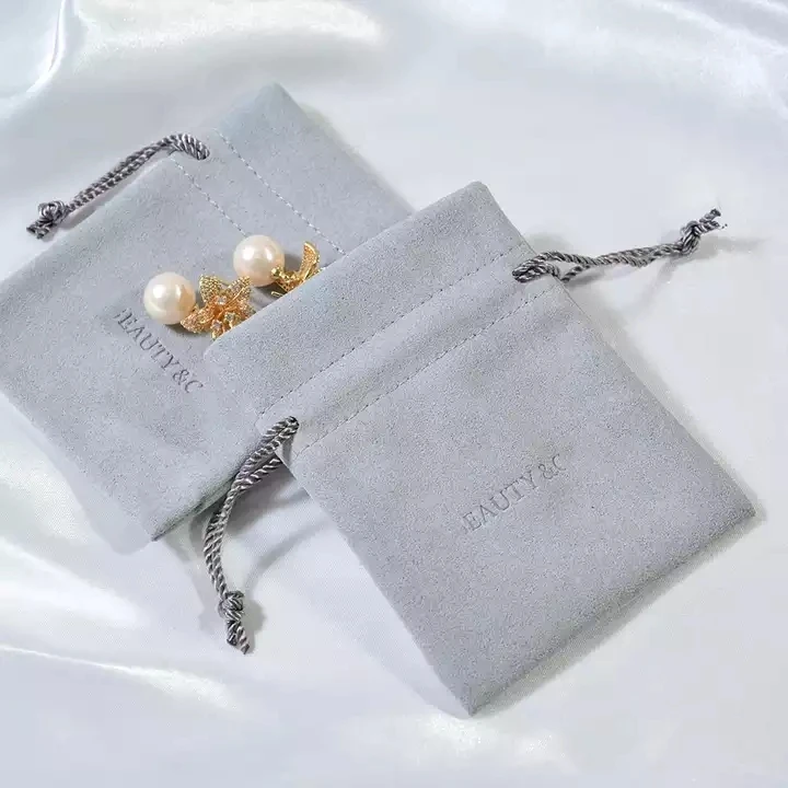 

100PCS High-end Custom Gray Microfiber Pouch Bags Jewelry Drawstring Pouch With TUV