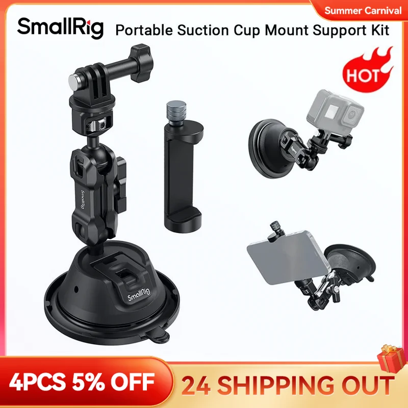 SmallRig Double-Layer Suction Cup Mount for Action Camera w Phone Holder for GoPro for DJI Osmo Dual Ball Head 360°Rotation 4275