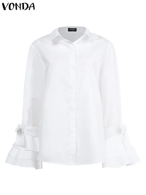 VONDA-camisas de manga acampanada con cuello vuelto para mujer, Blusas informales sexys para fiesta y oficina, primavera y verano, 2022 - Image 4
