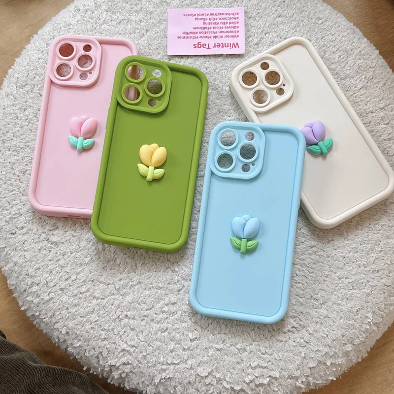 Voor iPhone 16 14 15 Tulp Bloemen Siliconen TPU Achterkant Telefoonhoesje Anti-val voor iPhone 11 12 13 Pro Max X XS XR Zachte Hoes_voghion.com