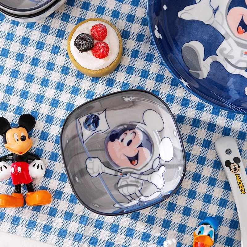 MINISO Disney Mickey Porcelain Bowl Kawaii High Temperature Ramens Bowl Cartoon Large Capacity Tableware Children Ceramics Set 4