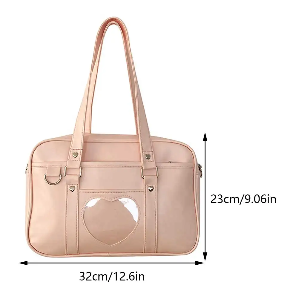 Women Jk School Handbag Large Capacity PU Anime Crossbody Bag Transparent Love Heart Shoulder Uniform Bag for Shopping Commuting 6