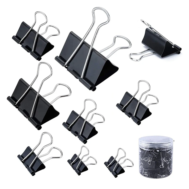 

120Pcs Large Binder Clips 6 Assorted Sizes Paper Clamps Clip For Paper Metal Clip Office School Home Supplies (Black)