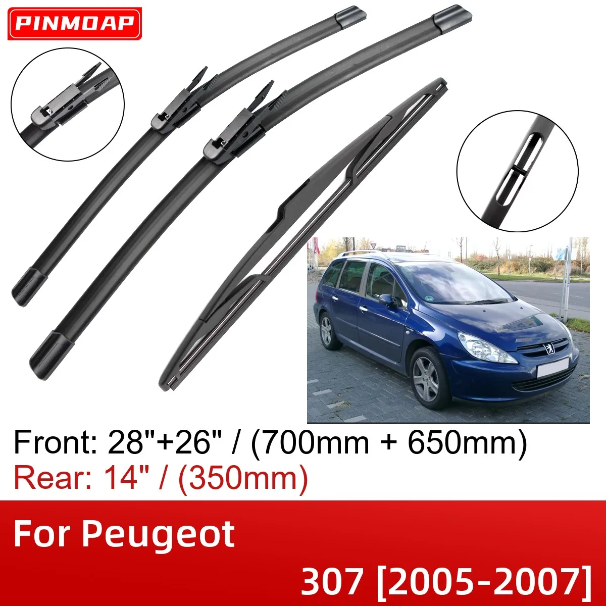 ForPeugeot30720052007282614FrontRearWiperBladesBrushes