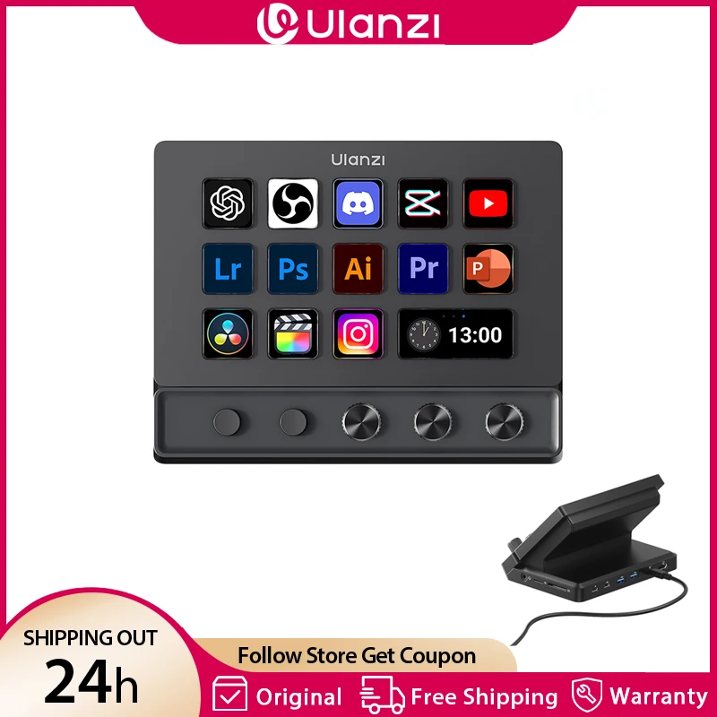 울란지 D200X 8 in 1 스트림 덱 키보드 14 LCD 키 스트림 컨트롤러 (비디오 편집, 게임, 라이브 콘텐츠 제작, 스튜디오 조명용)