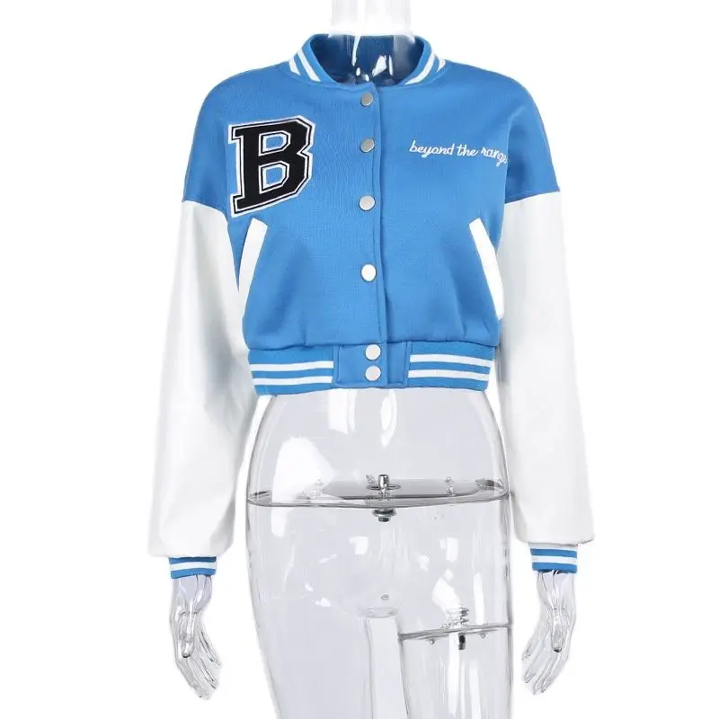 New Women's Single Breasted SSlim Fit Jacket Pu Sewn Letter B Embroidered Long Sleeved Baseball Uniform Sports Jacket 1 set 4 kids playing set baseball bat t ball bats baseball bat abs baseball kit toy for kids chindren outdoor sports