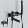 Black Bathtub Faucet Wall Mounted Waterfall Bath Shower System Embedded In Wall Tub Water Tap Shower Mixer Faucet 4