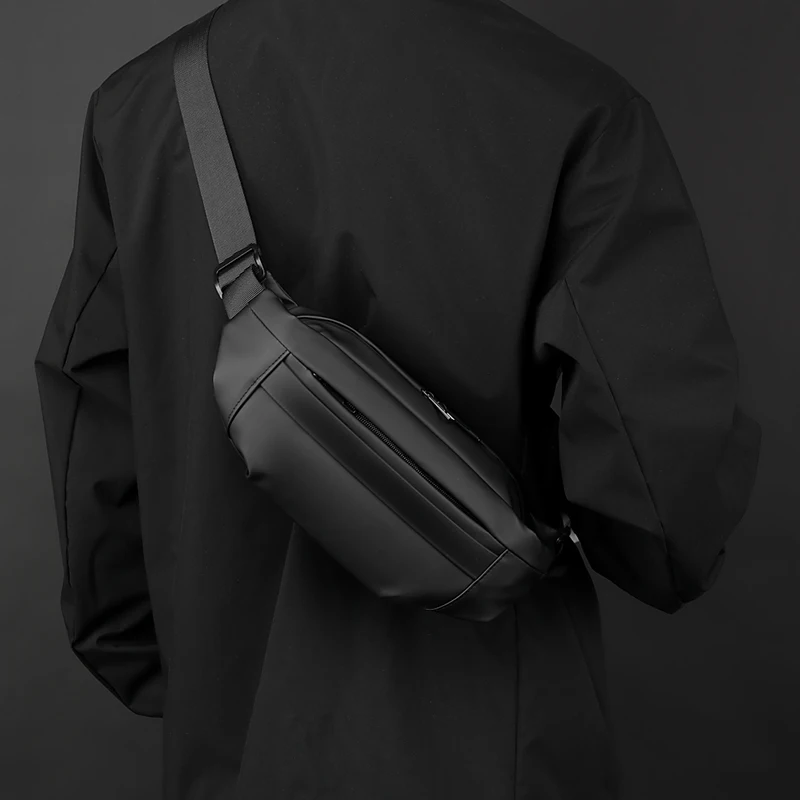 1 men's multifunctional sports waist bag - multi-layer zipper closure, adjustable chest bag, sports style crossbody bag