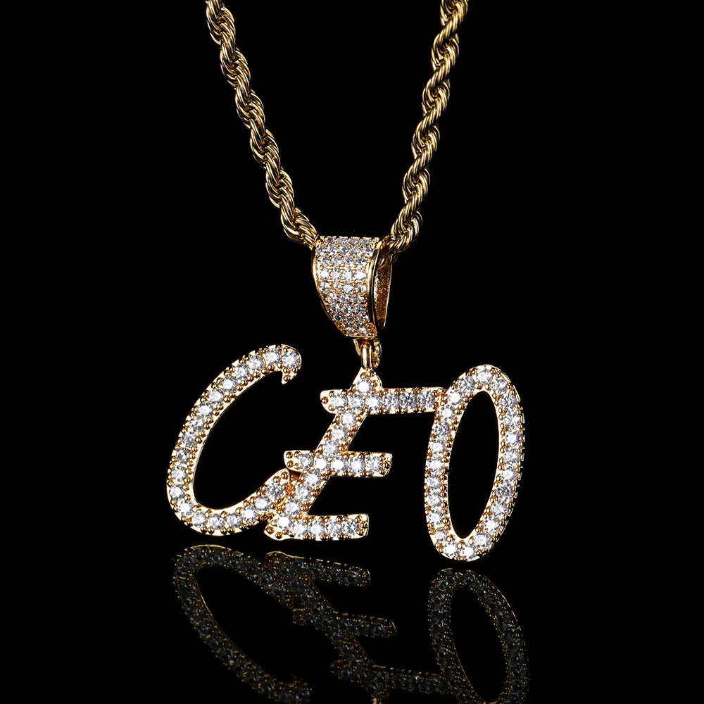 Rapper Rock Hip Hop Jewelry High Quality Zircon Stitching Name Letter Pendants Necklace For Men