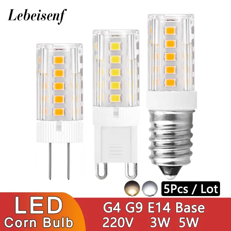 

5Pcs/Lot 3W 5W LED Corn Light Bulb Warm White 3000K 6000K Cool White Single Color High Voltage 220V G4 G9 E14 Ceramic Base